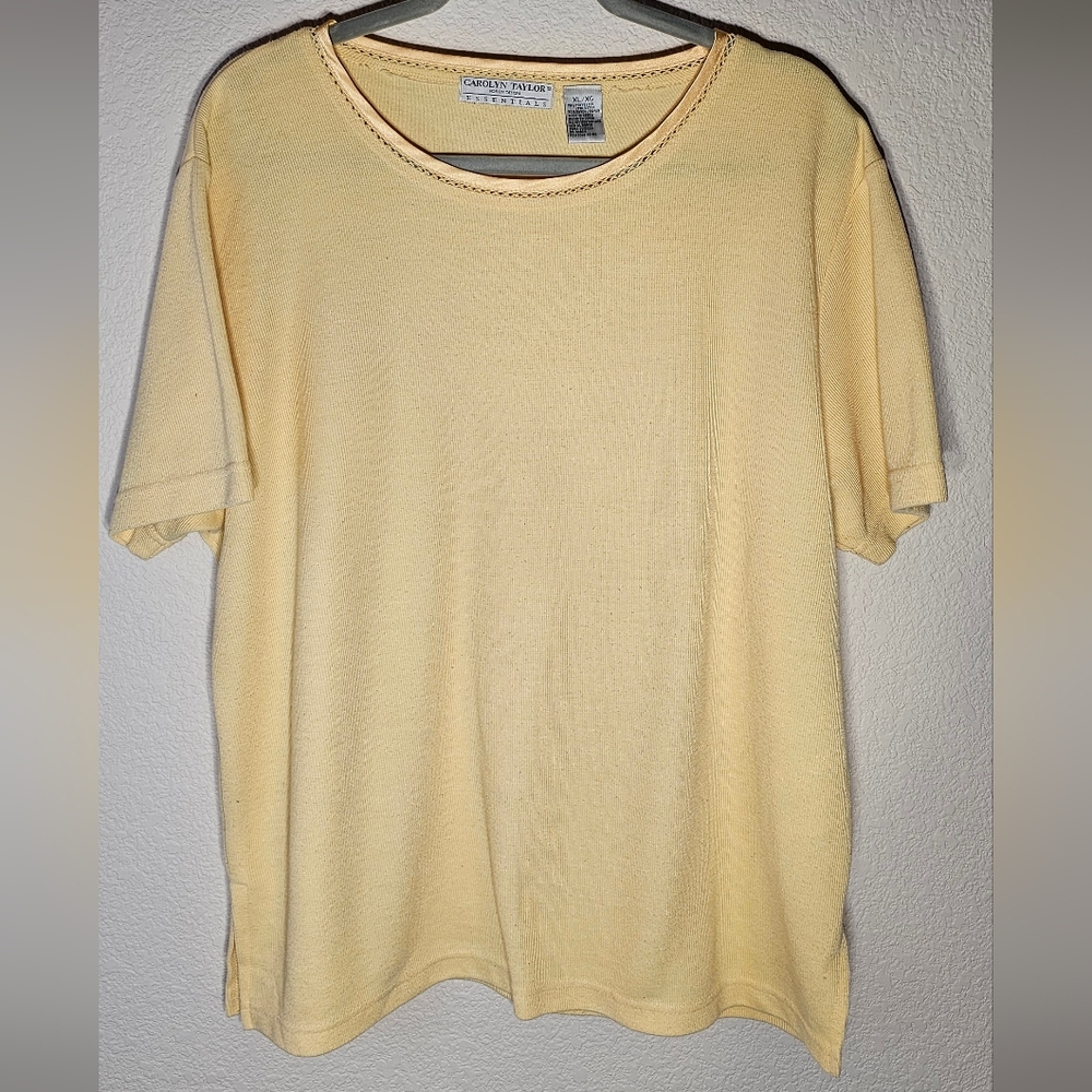 Carolyn Taylor Women's XL Top Yellow Essentials Acrylic Short Sleeve Shirt